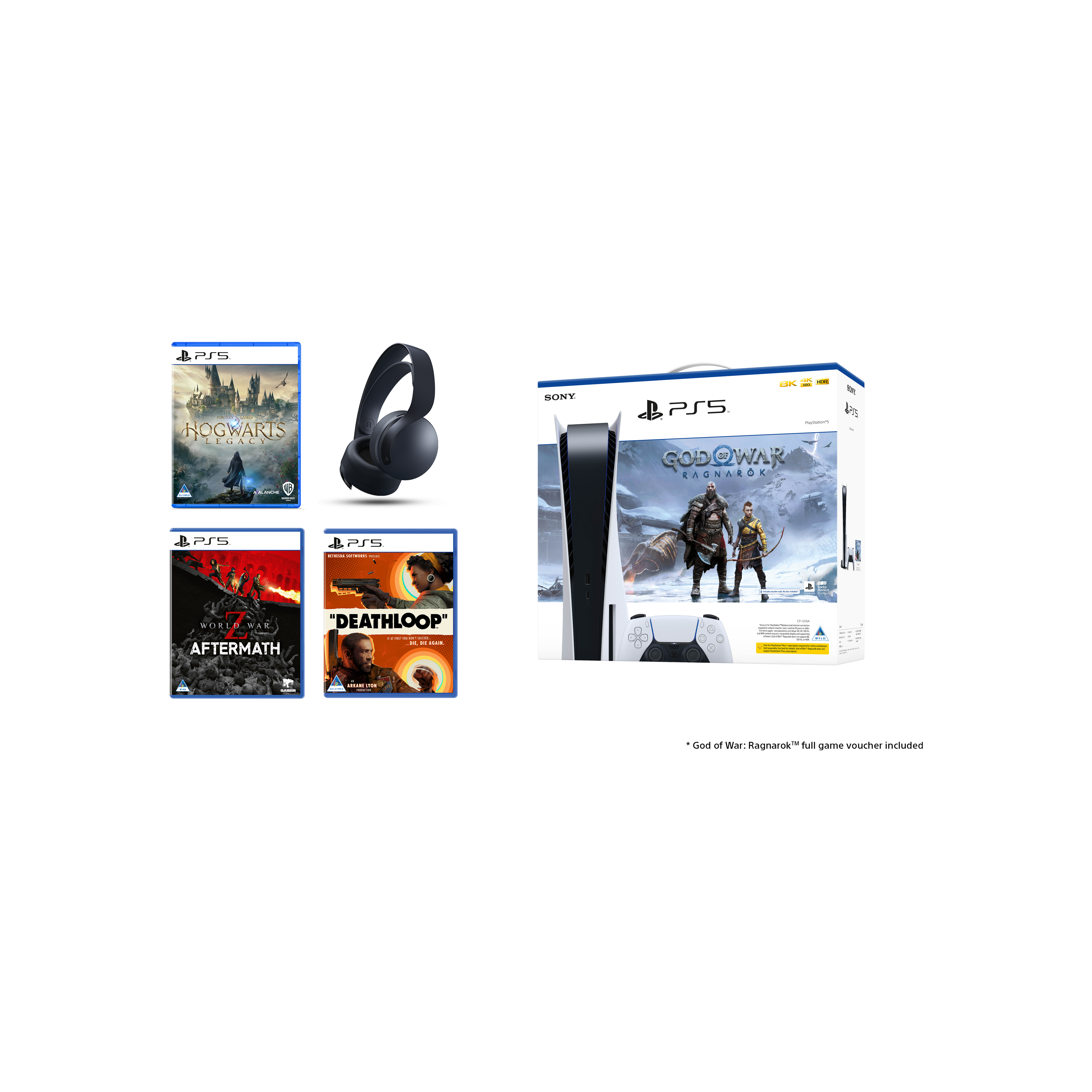 Sony PlayStation 5 God Of War Ragnarok (VCH) Bundle + 3 Games And Headset (PS5 Disk Edition)